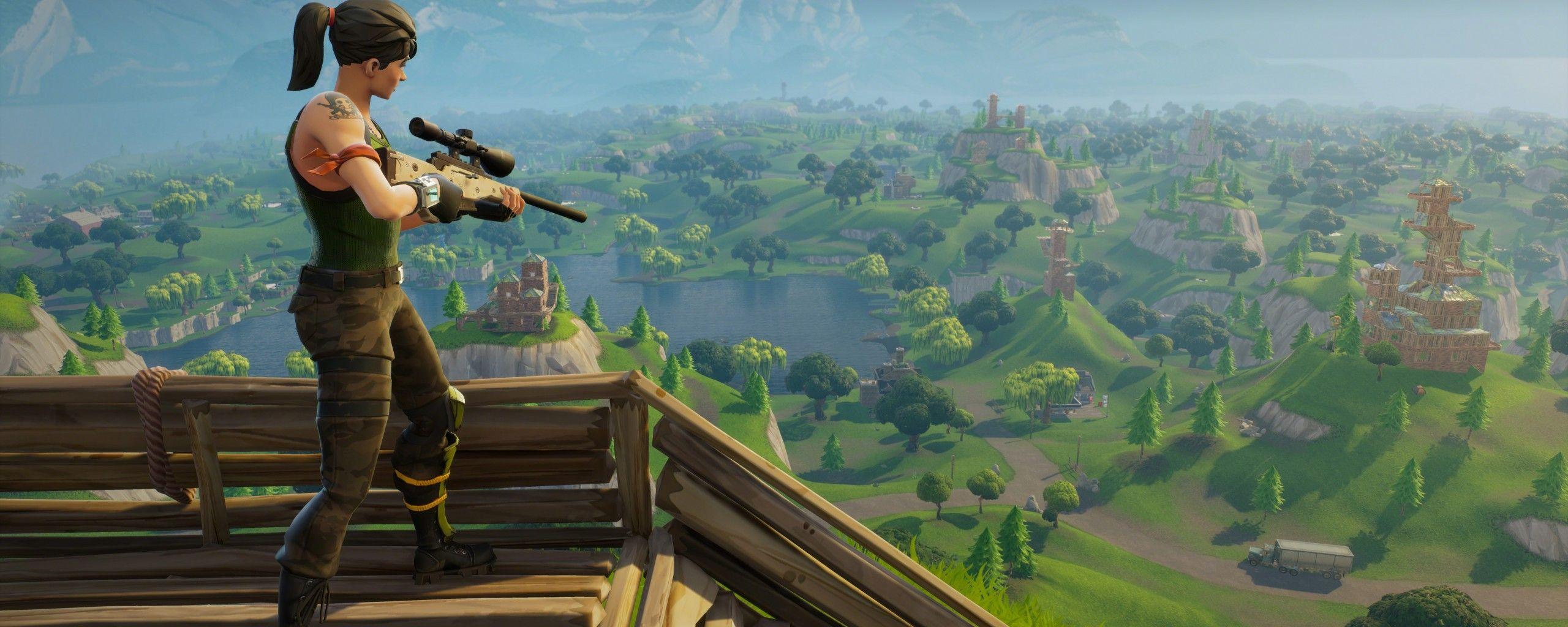2560x1024 Fortnite Wallpaper, Epic games, Fortnite Sniper, Action