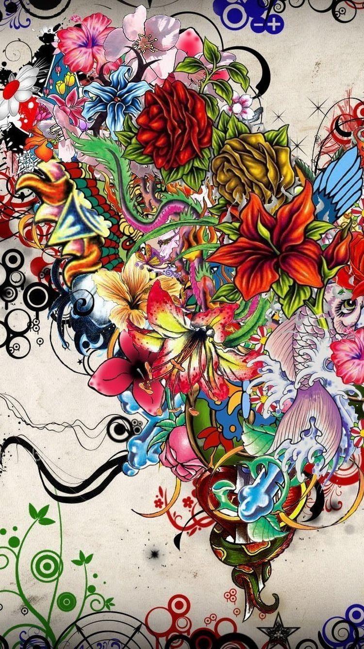 750x1334 Abstract Flowers Tattoo Illustration iPhone 6 Wallpaper HD