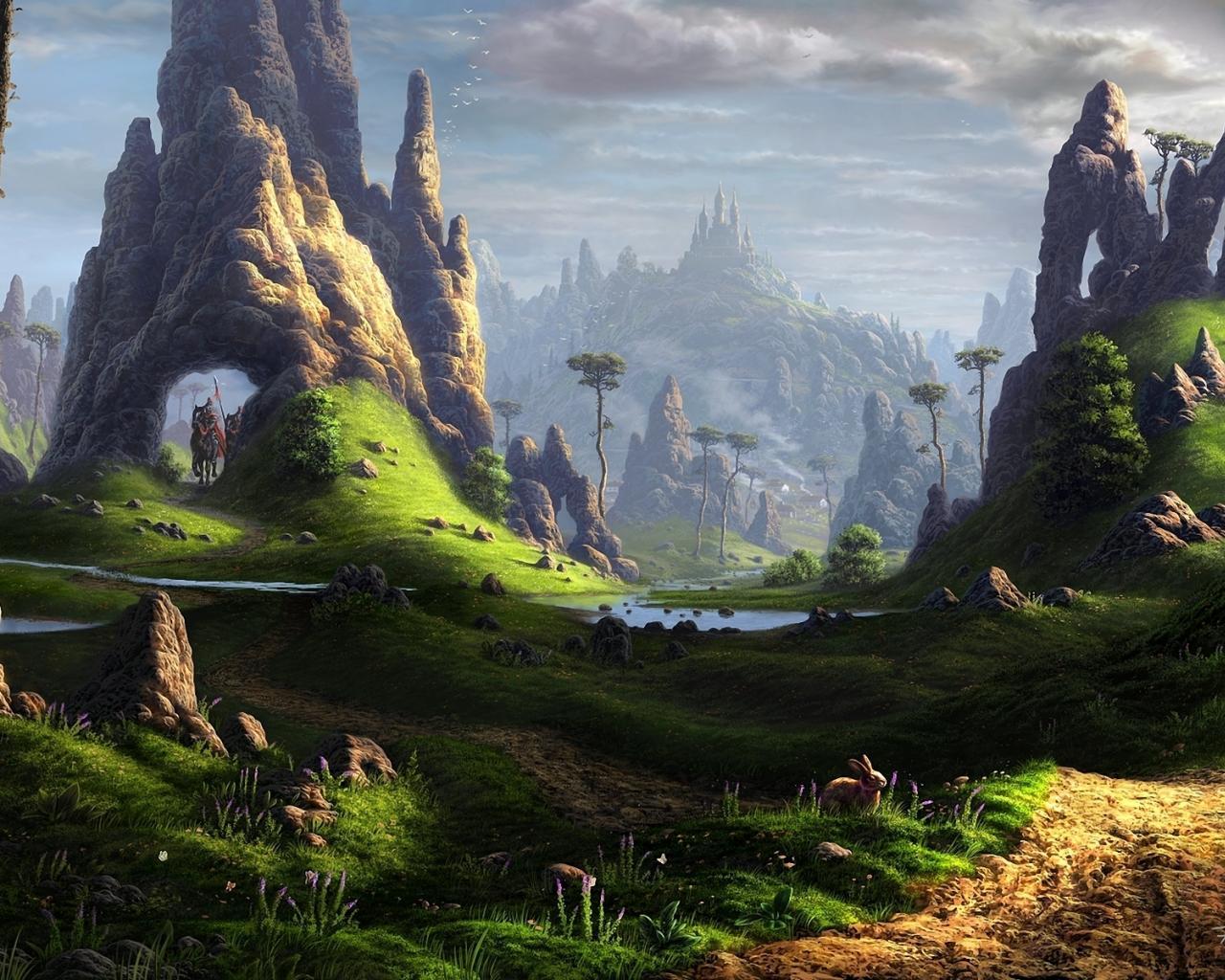 1280x1024 Art Landscape Fantasy World Rocks [1280 × 1024]