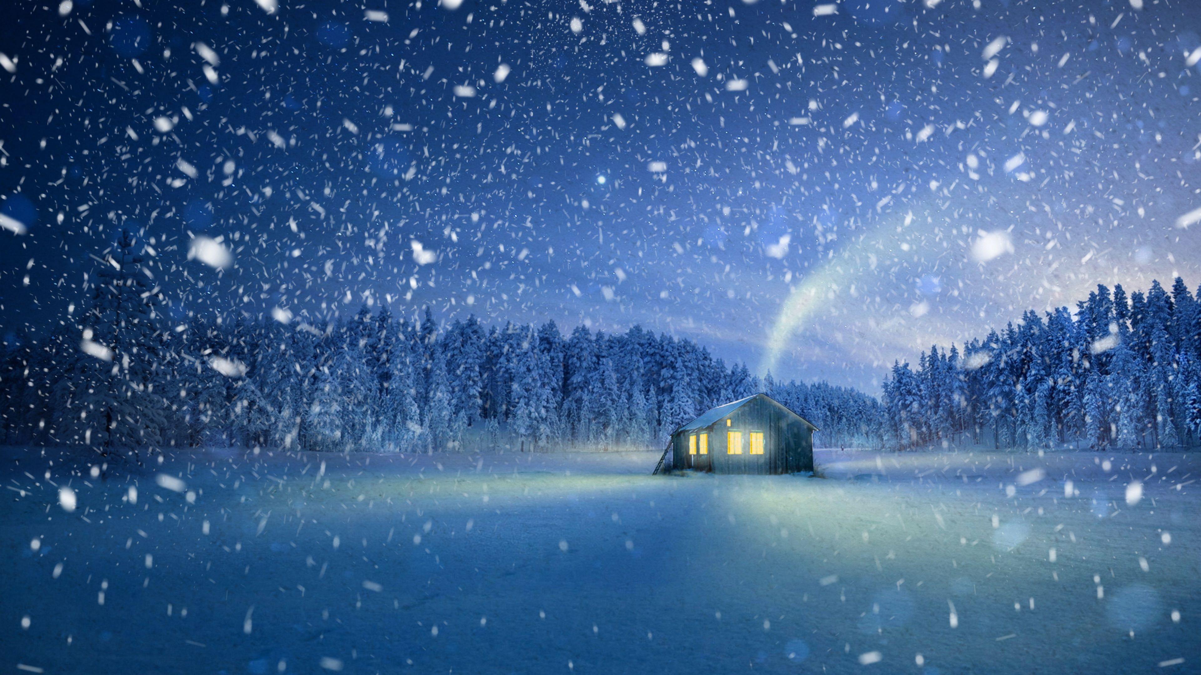 3840x2160 Download wallpaper 3840x2160 house, snowfall, snow, fabulous