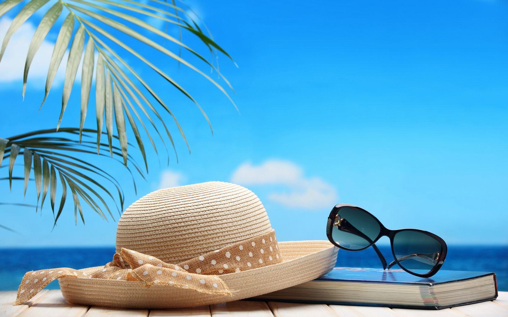 1680x1050 Beach Straw Hat Sunglasses Book wallpaperx1050