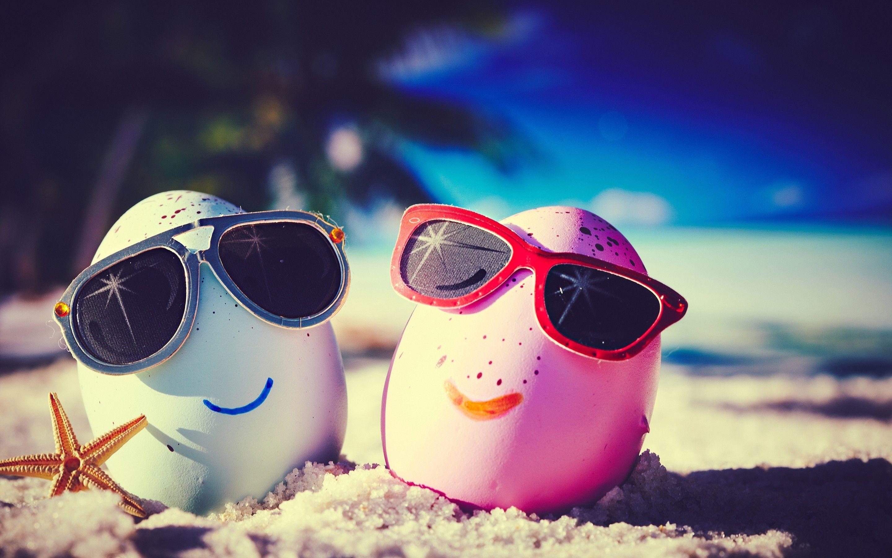 2880x1800 Download 2880x1800 Egg, Beach, Sunglasses, Funny, Sand