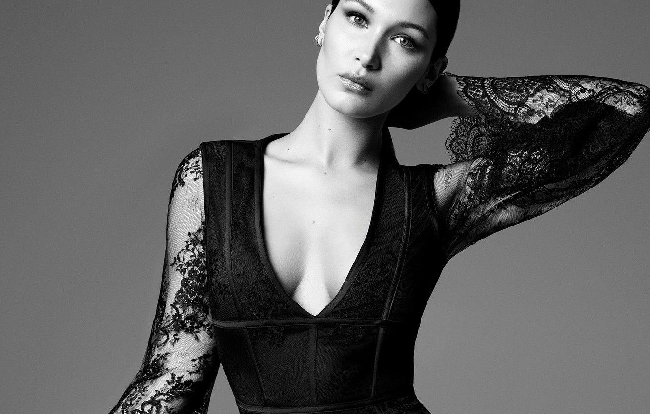 1332x850 Wallpaper model, dress, neckline, black and white, neckline