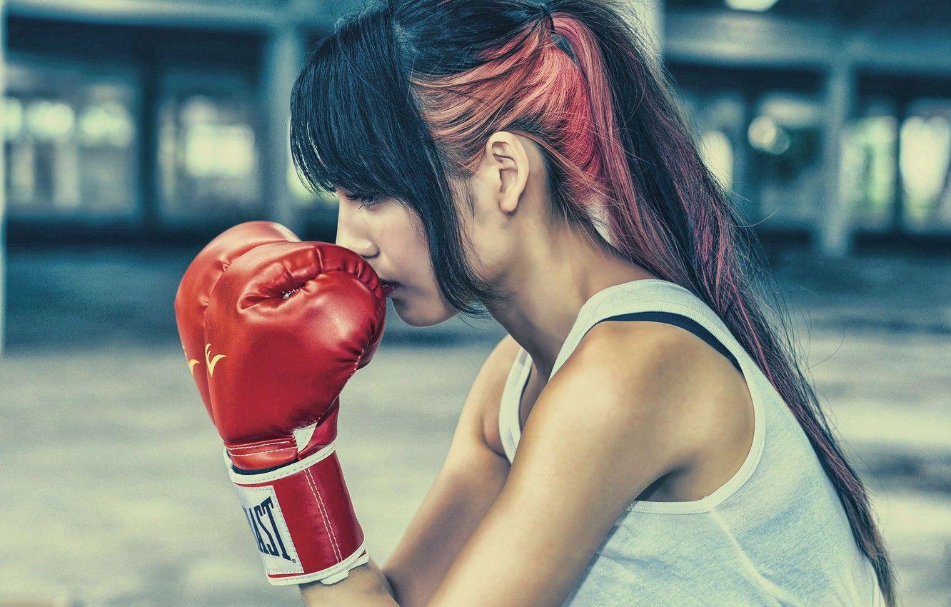 1332x850 Wallpaper girl, face, hair, profile, Boxing gloves image