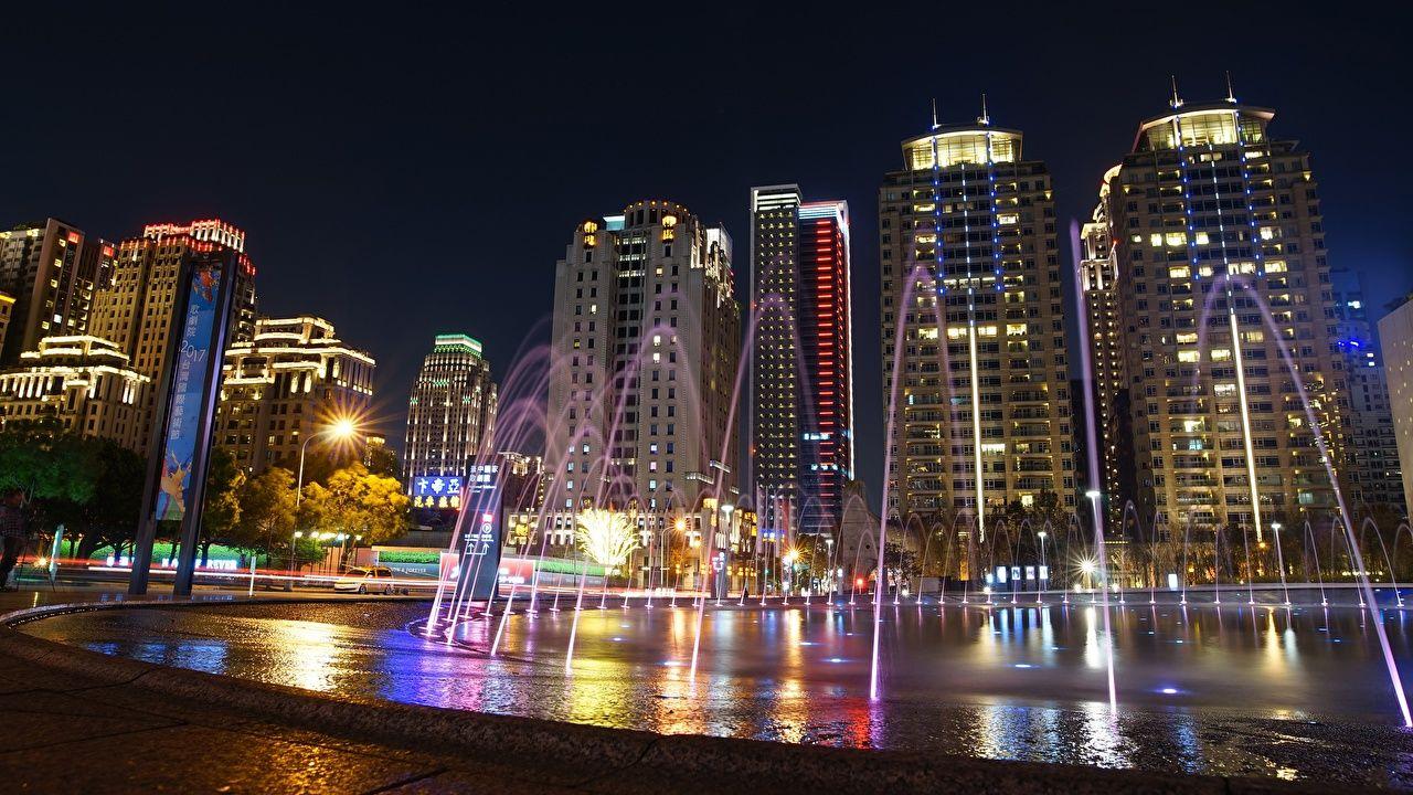 1280x720 Desktop Wallpaper Taipei China Fountains night time Cities