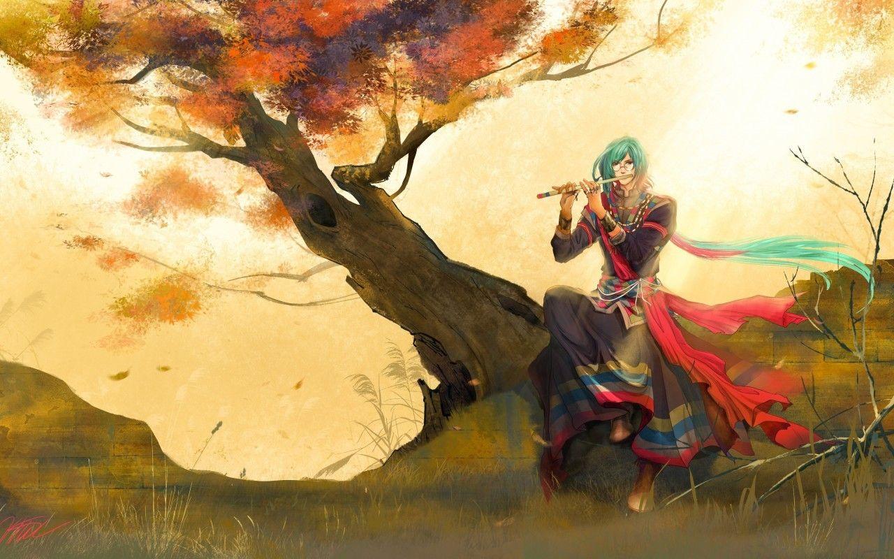 1280x800 Download 1280x800 Anime Boy, Flute, Oriental, Fall, Long