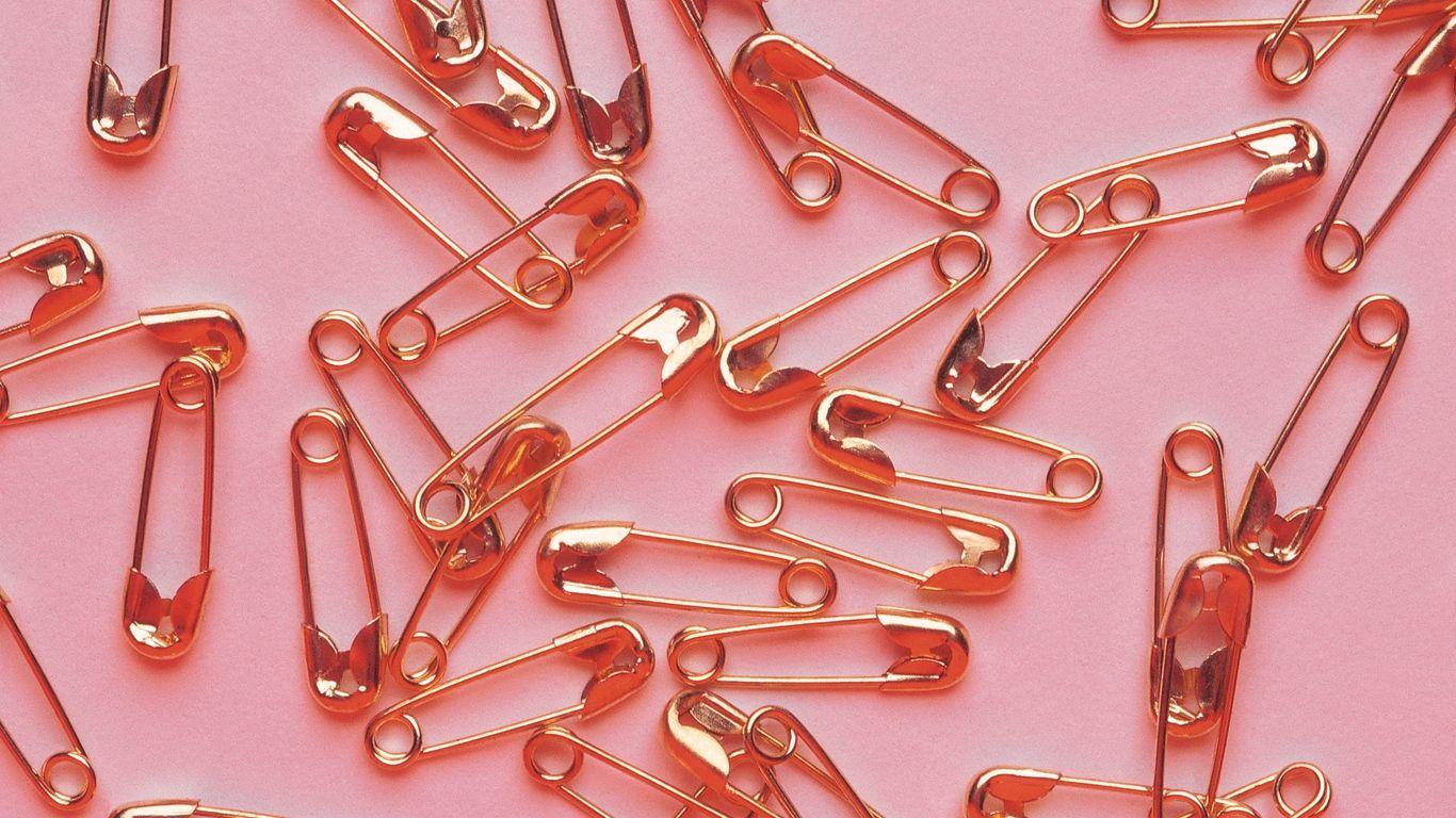 1366x768 Download wallpaper 1366x768 pins, metal, gold, pink