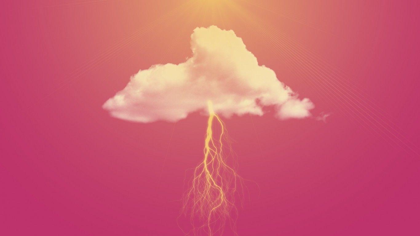 1366x768 Download 1366x768 Lightning, Cloud, Minimal, Pink Sky, Sun