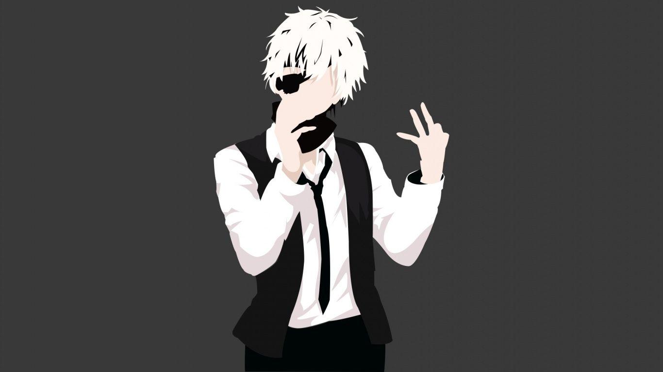 1366x768 Download 1366x768 wallpaper minimal, anime boy, kaneki ken