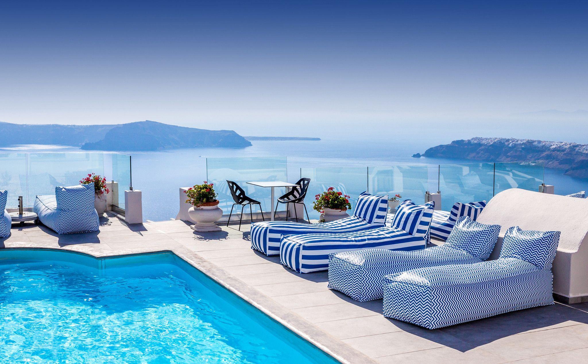 2048x1268 Hotel in Santorini HD wallpaper