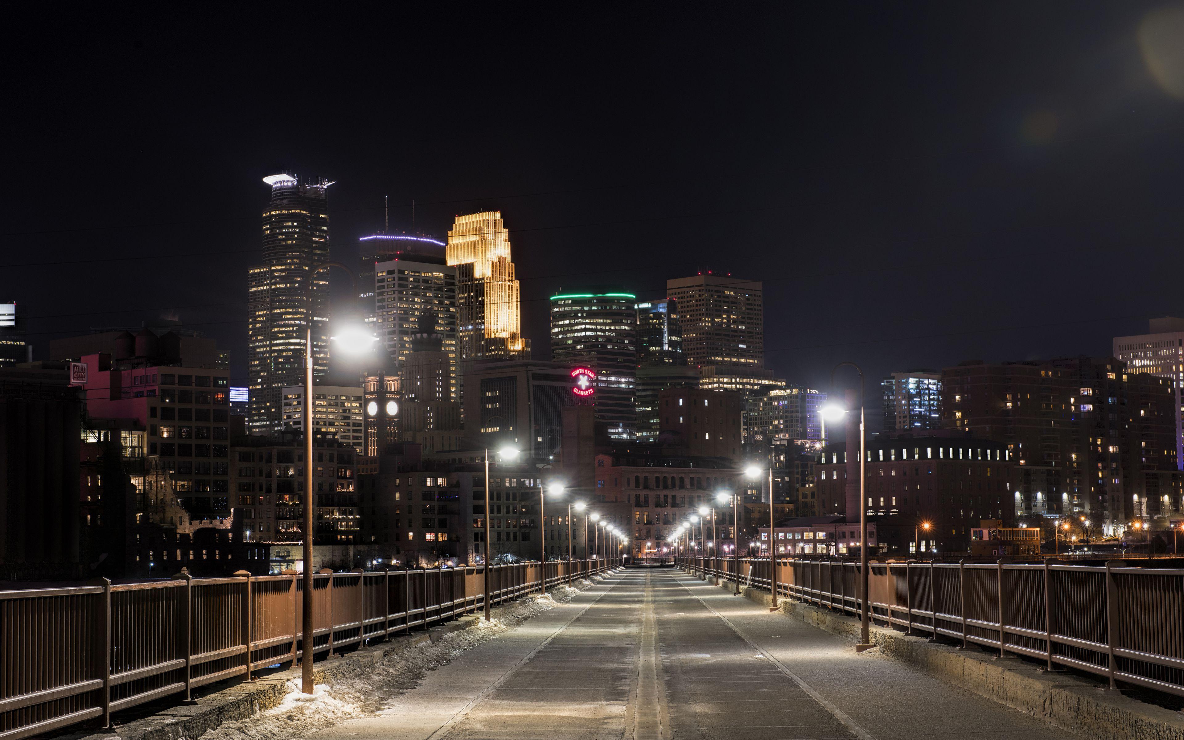 3840x2400 Picture USA Minneapolis Minnesota Winter Bridges Snow 3840x2400