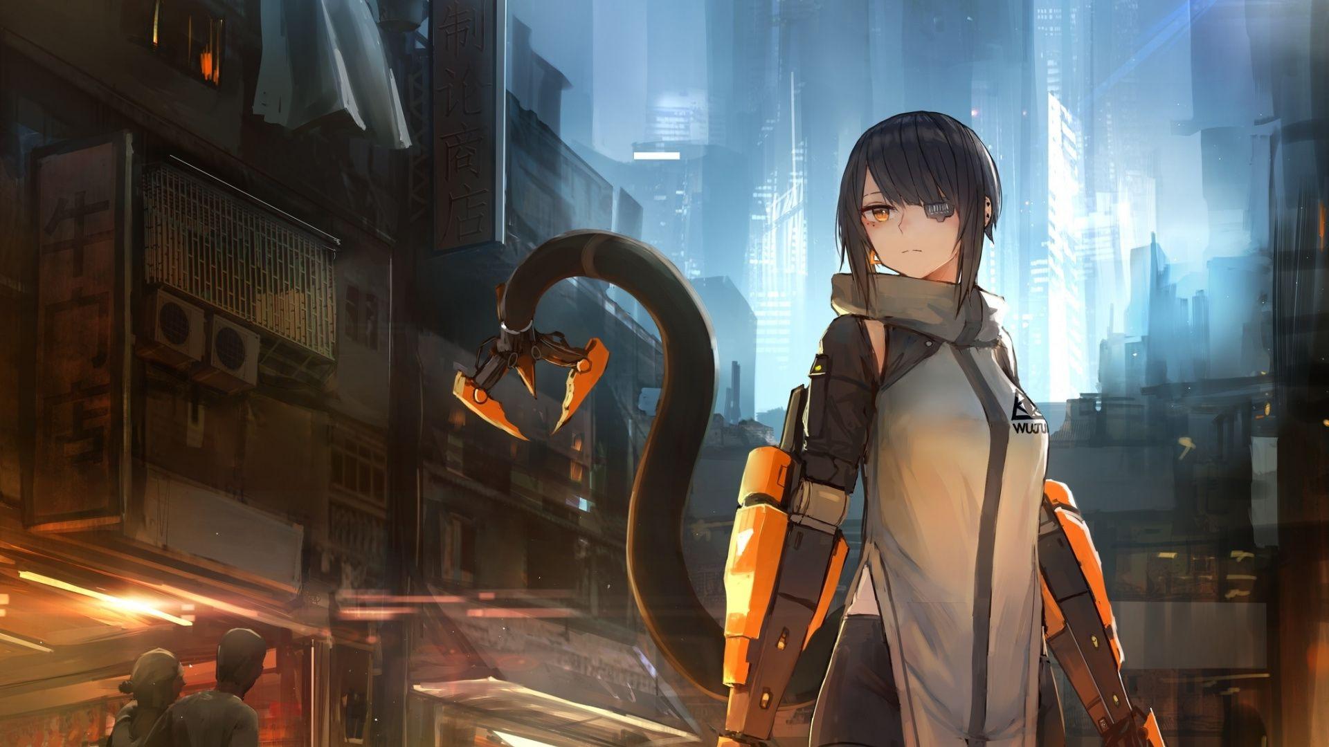 1920x1080 Download 1920x1080 Wallpaper Cyberpunk, Anime Girl, Art
