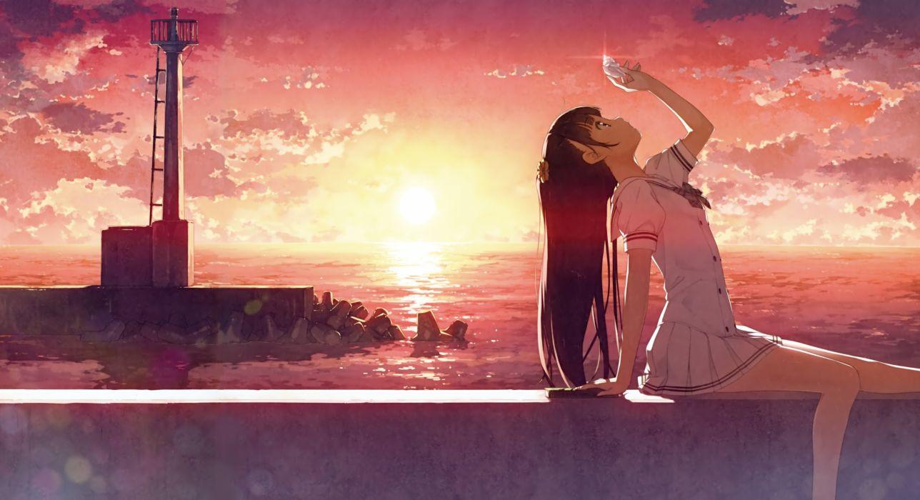 1288x700 Sunset anime girl sky clouds wallpaperx2489