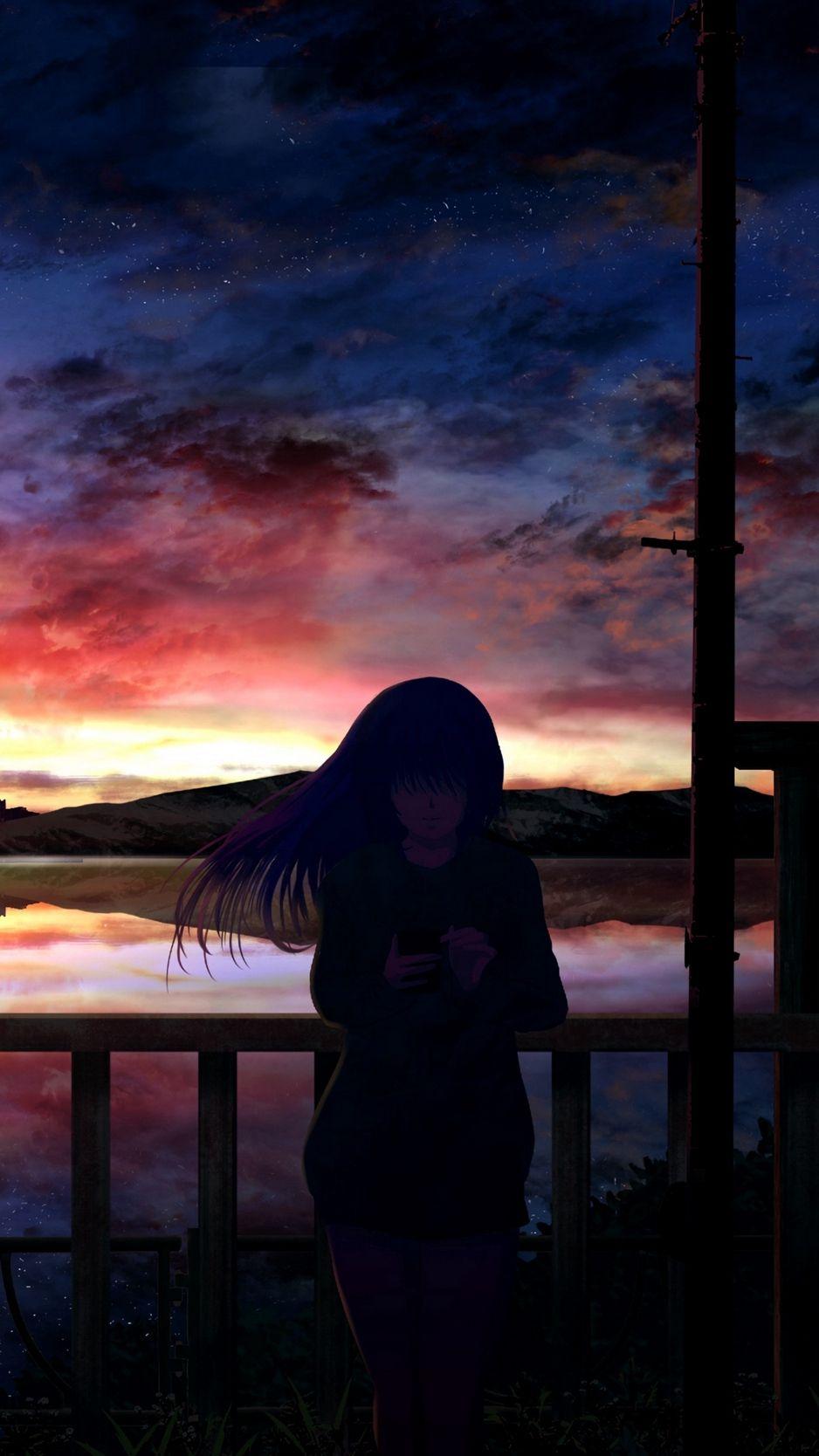 938x1668 Download wallpaper 938x1668 silhouette, night, starry sky
