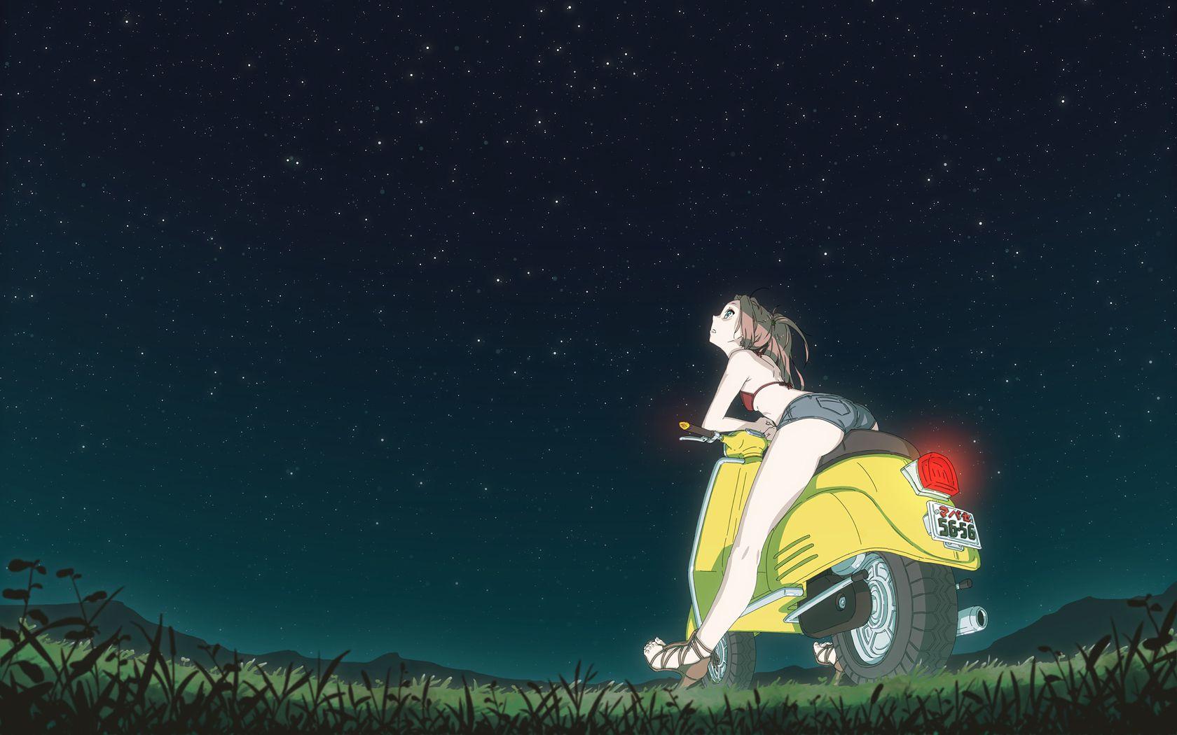 1680x1050 Anime Girl Looking At The Night Sky Wallpaperx1050