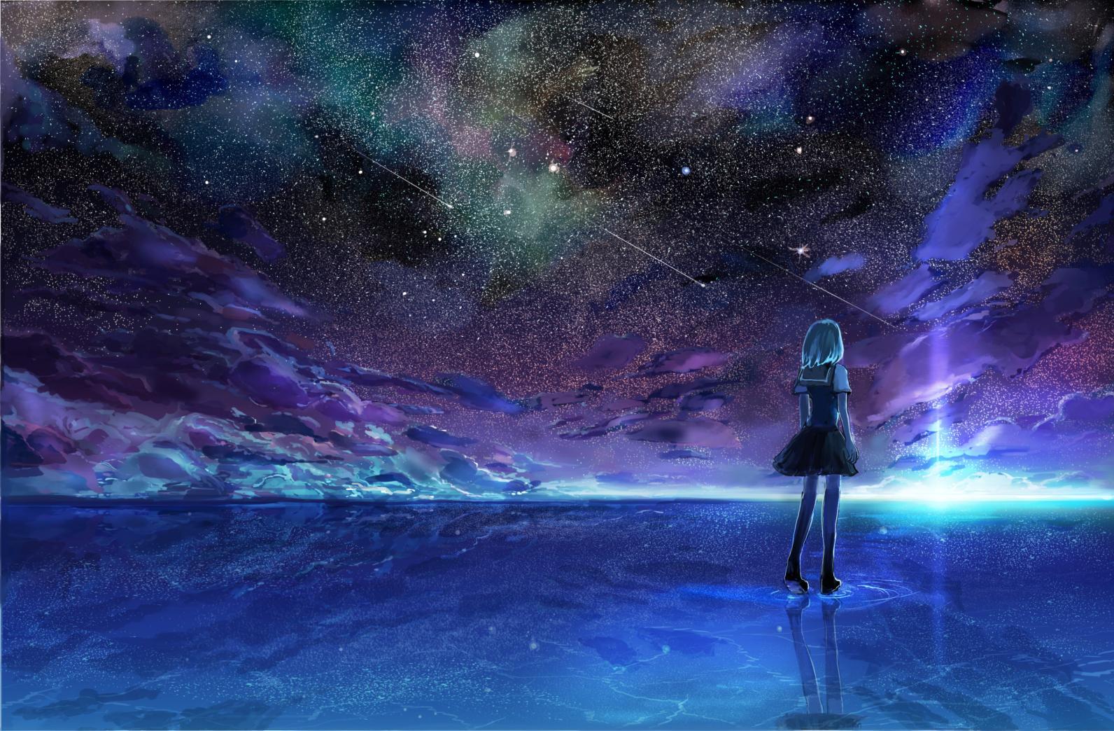 1592x1044 Girl Under The Nigt Sky Wallpaperx1044