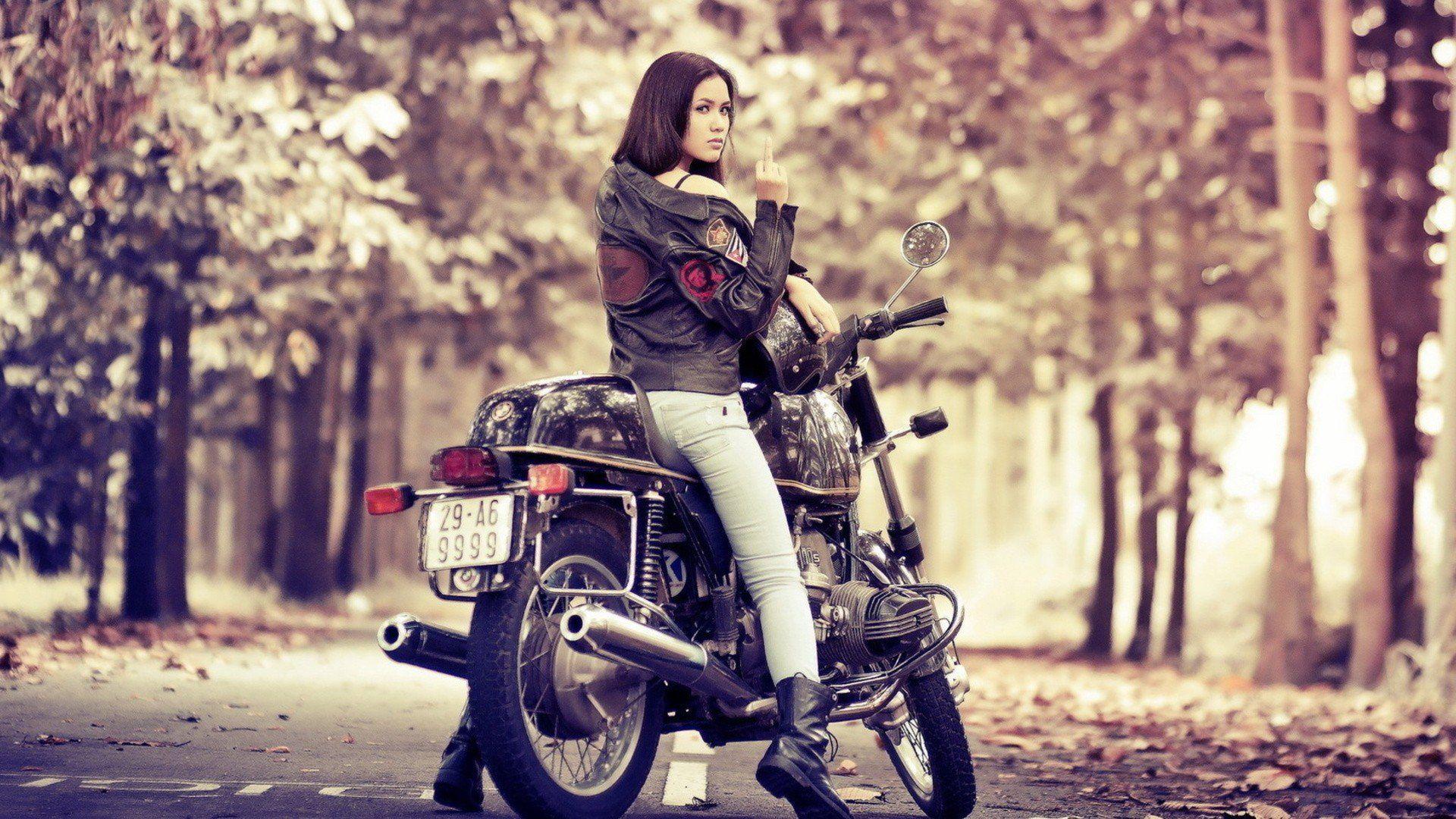 1920x1080 Women engines motorbikes middle finger wallpaperx1080