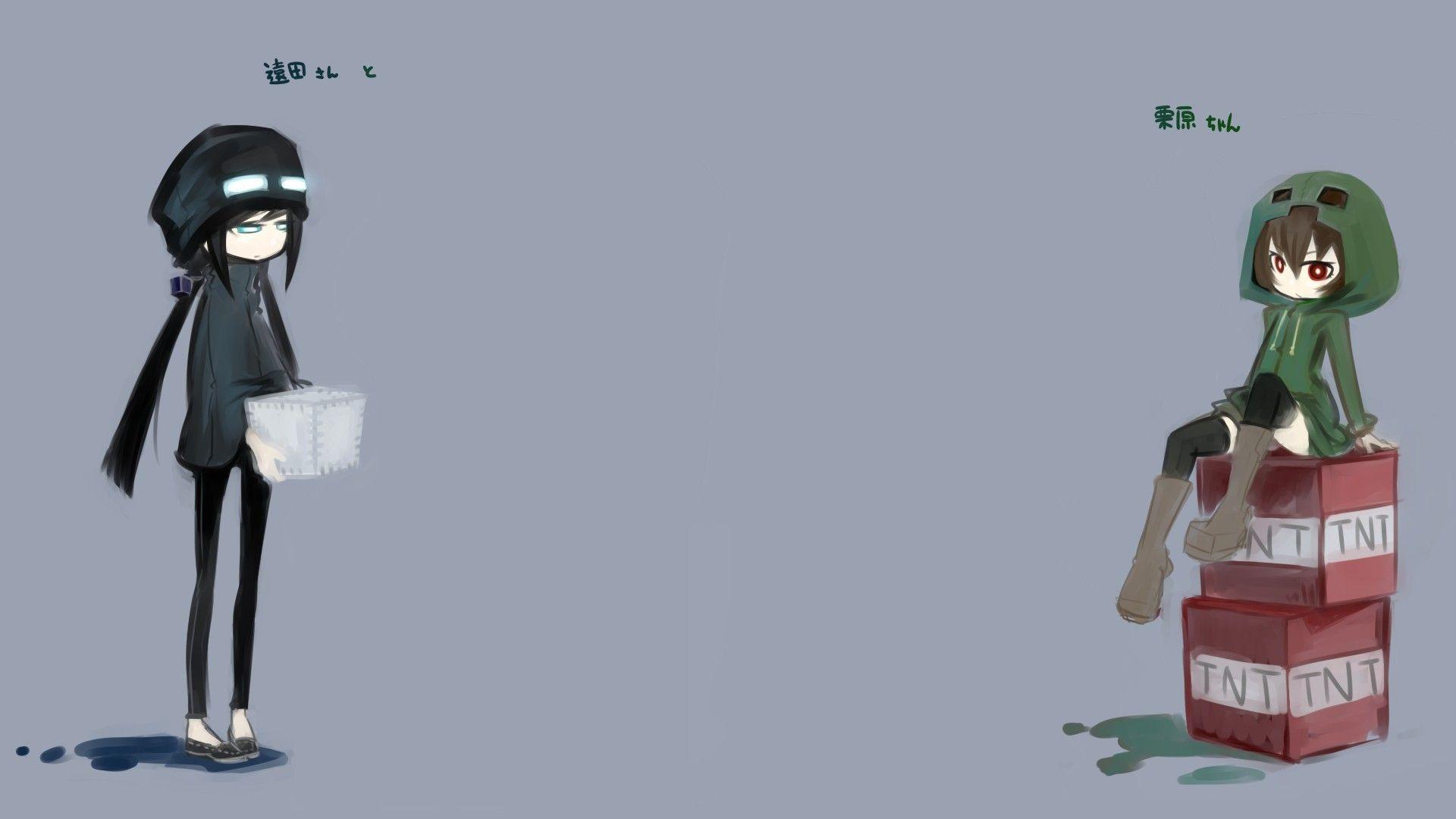 1920x1080 Minecraft, Drawing, Enderman, Creeper, Anime Girls
