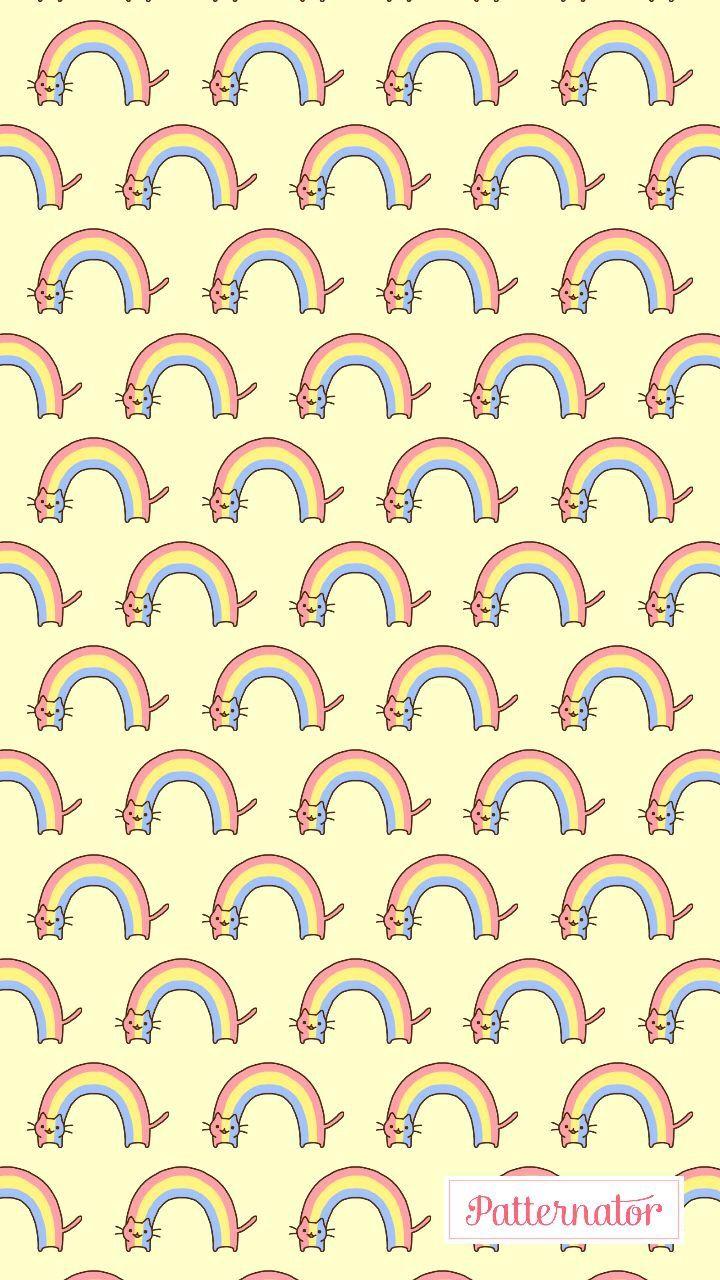 720x1280 Rainbow cats on pastel yellow wallpaper