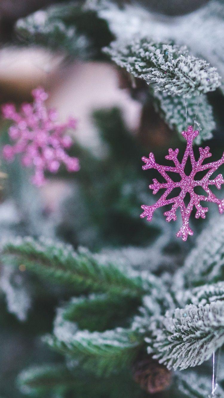 750x1334 Pink Snowflake. Christmas Tree Decoration HD Wallpaper