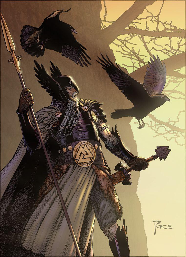 762x1051 Odin with Hugin and Munin- nice Valknut on his belt