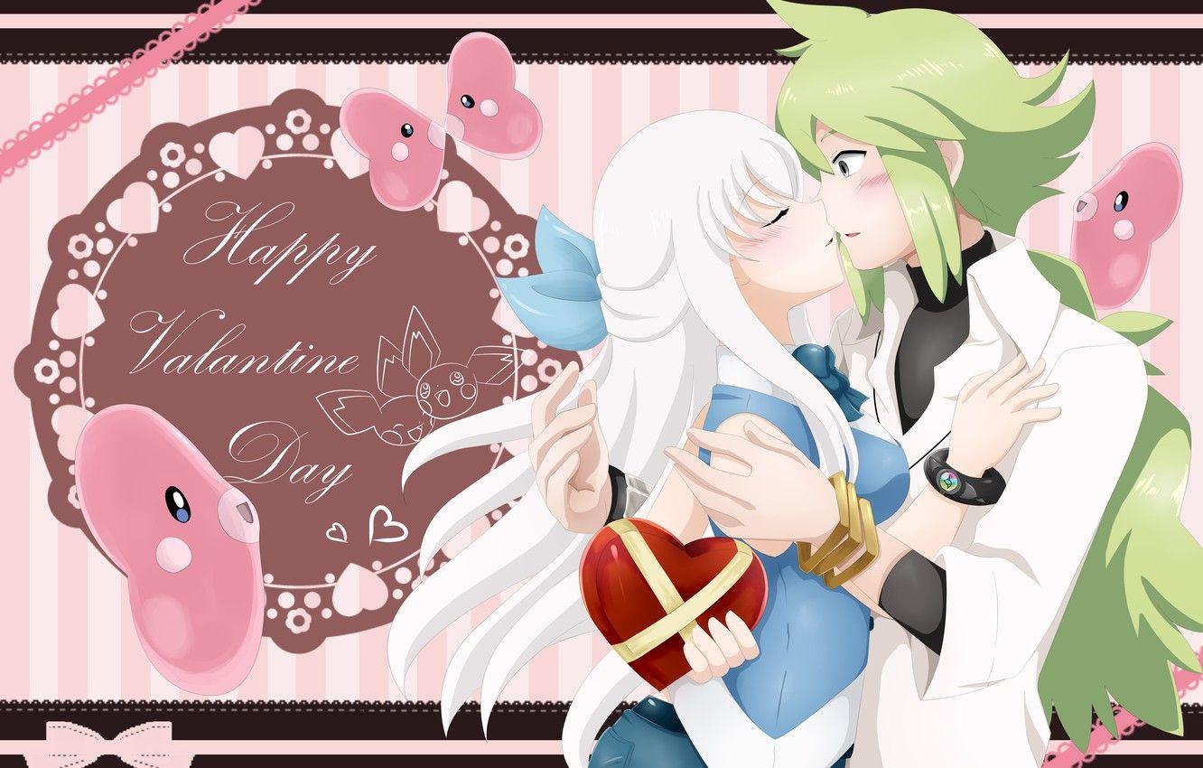 1332x850 Wallpaper girl, anime, art, guy, Valentine's Day, pokemon