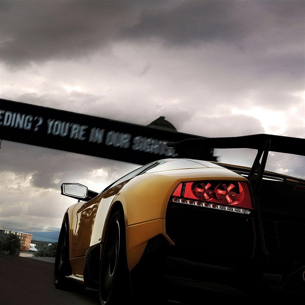 1024x1024 Lamborghini Rear View Yellow #Retina #iPad #Air #wallpaper. Retina