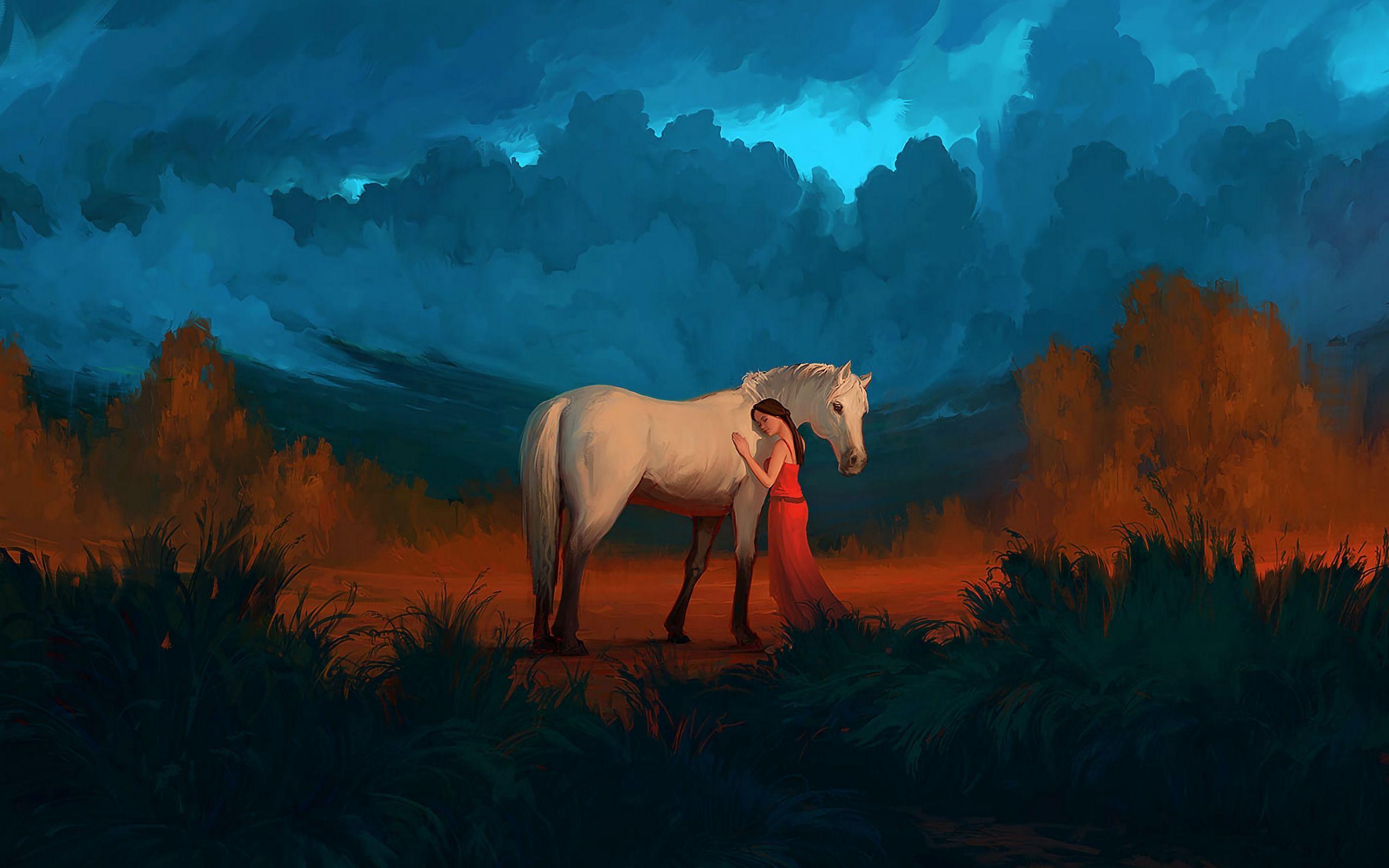 2560x1600 Download wallpaper 2560x1600 girl, horse, art, friends, care
