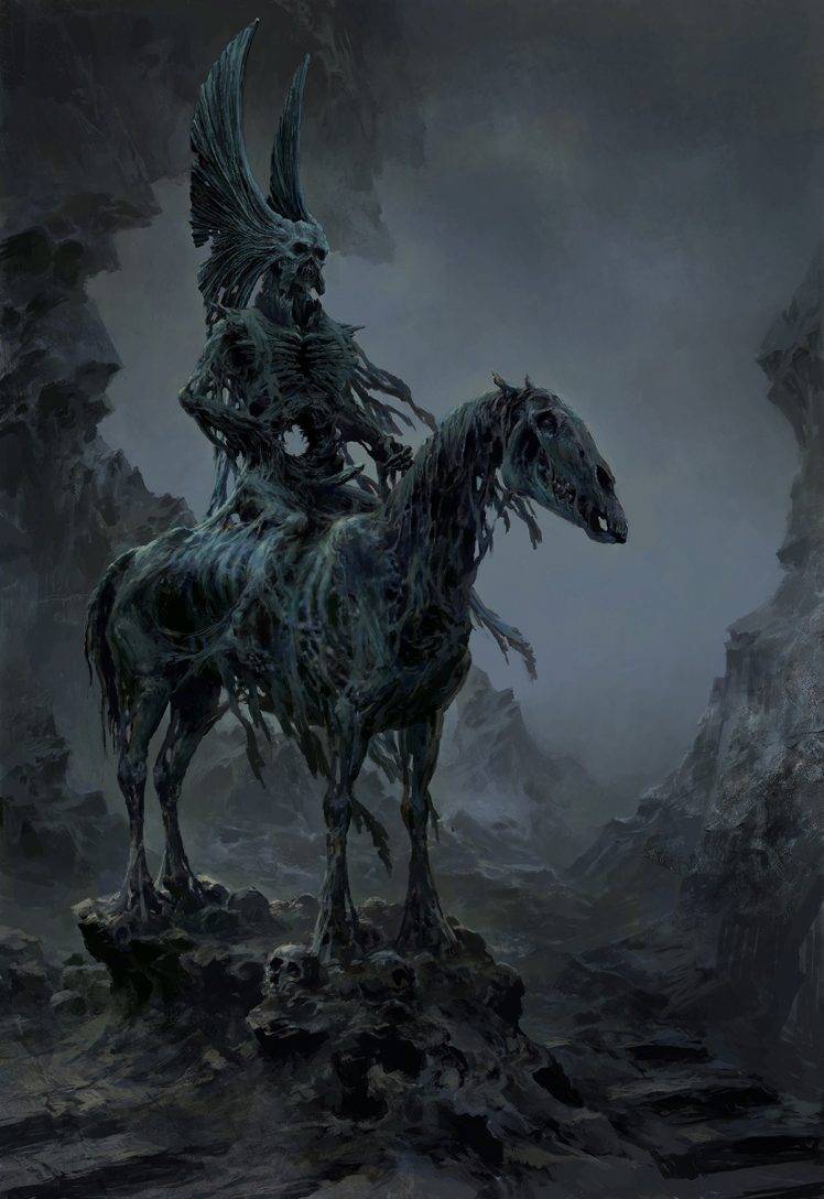 748x1088 dead creepy fantasy art drawing death horse skull Wallpaper