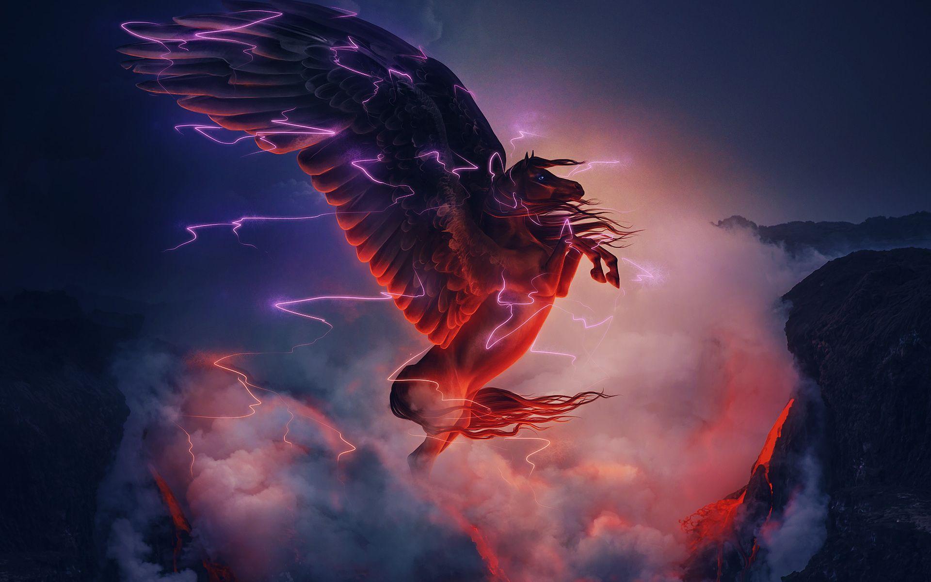 1920x1200 Download wallpaper fantasy horse, art, flying horse, gorge