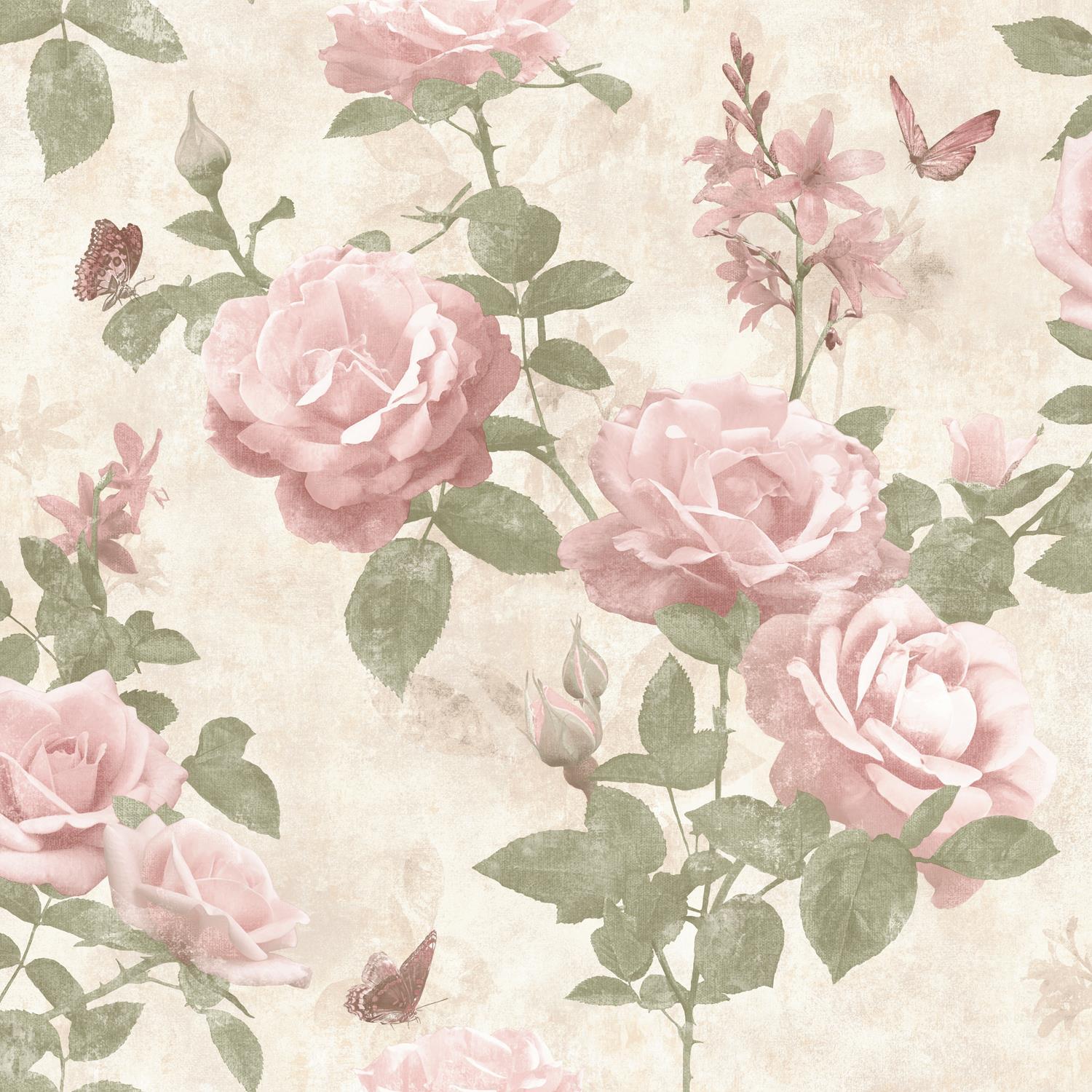 Light Pink Vintage Floral Wallpaper