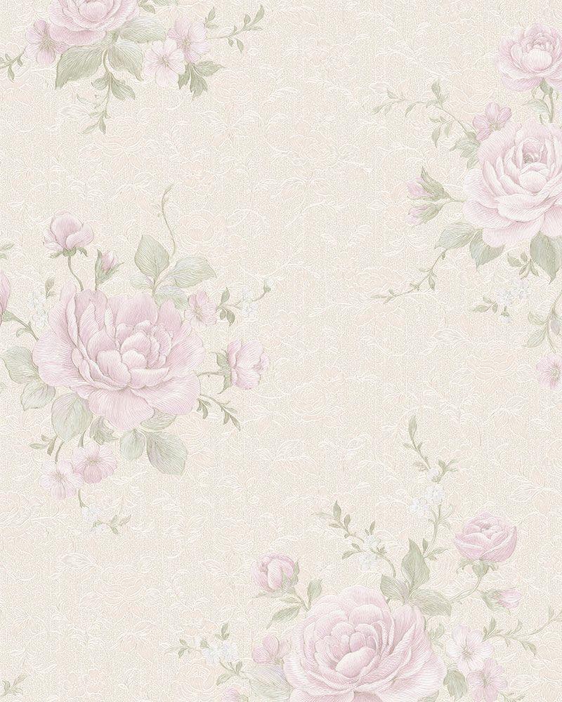 800x1000 Non Woven Wallpaper Roses Vintage Cream Gold Gloss 30614