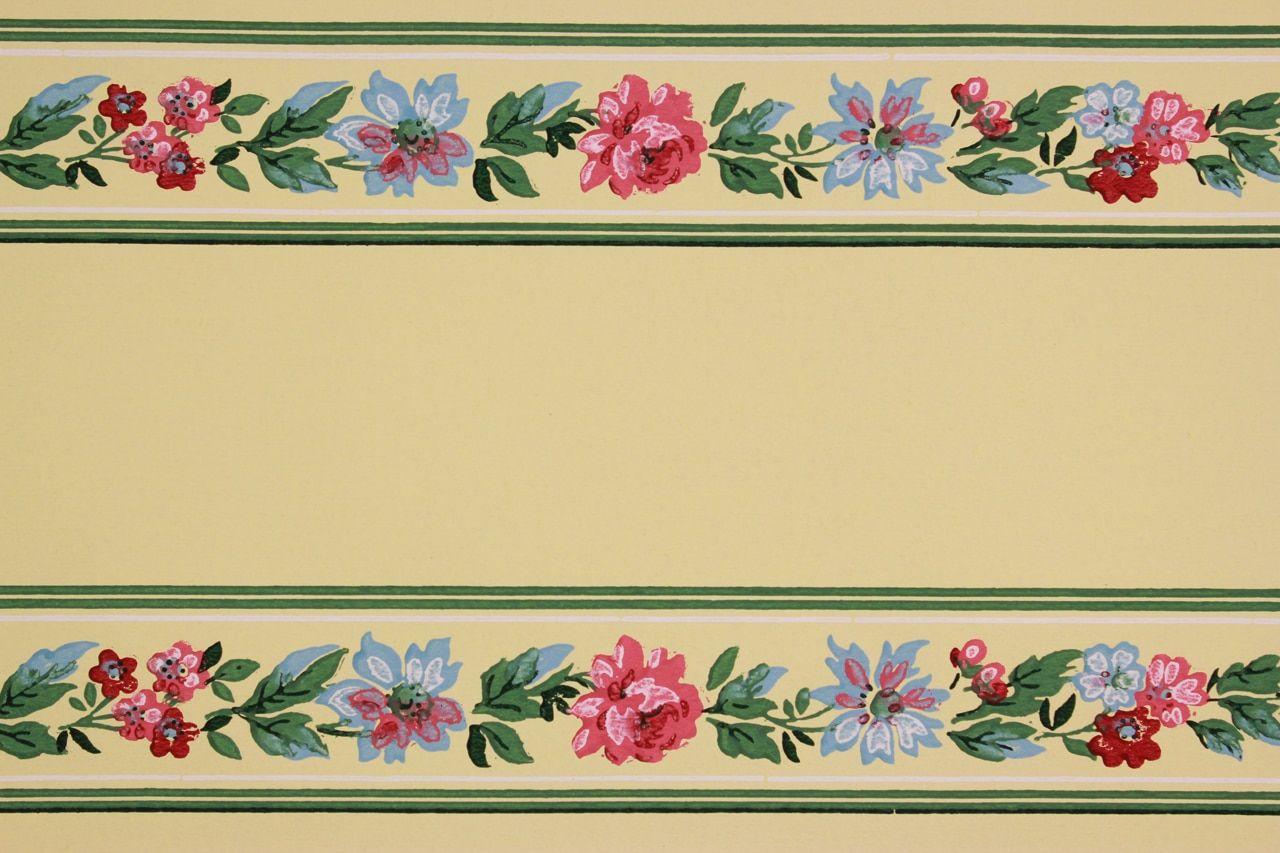 1280x853 1940s Vintage Wallpaper Border Pink Rose Floral on Yellow