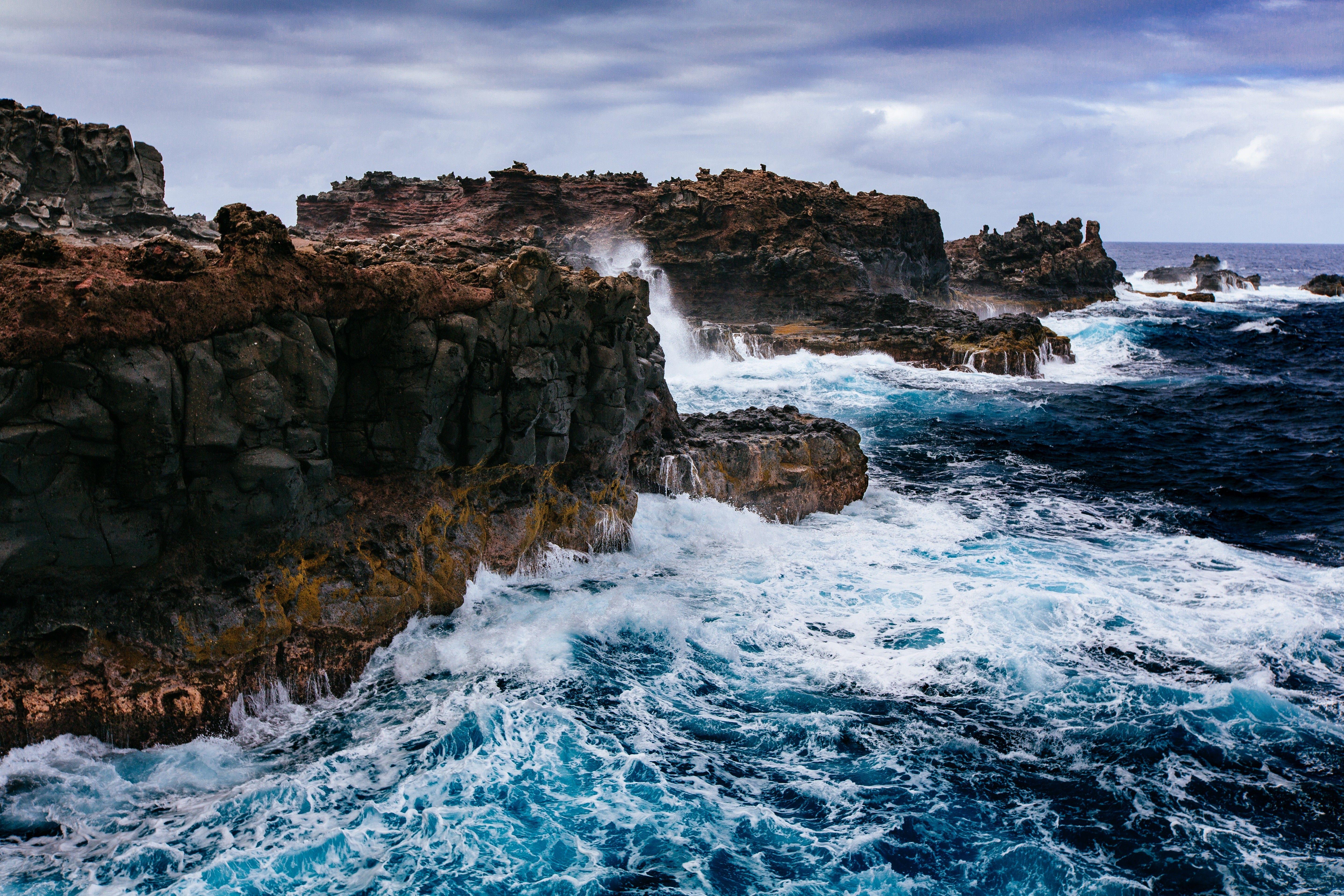 5751x3834 cliff sea waves clouds nature hdr wallpaper