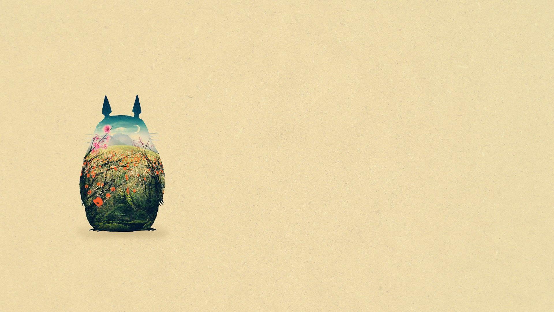 1920x1080 abstract, minimalistic, Totoro, My Neighbour Totoro, anime, beige