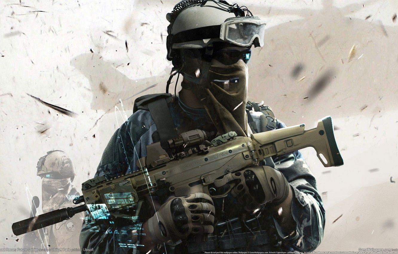 1332x850 Wallpaper weapons, helicopter, soldiers, hologram, the vest