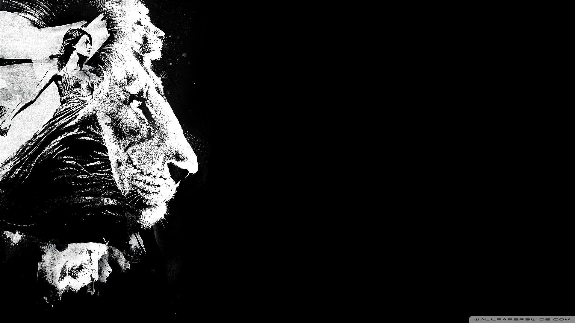 1920x1080 Lion Wallpaper Black And White