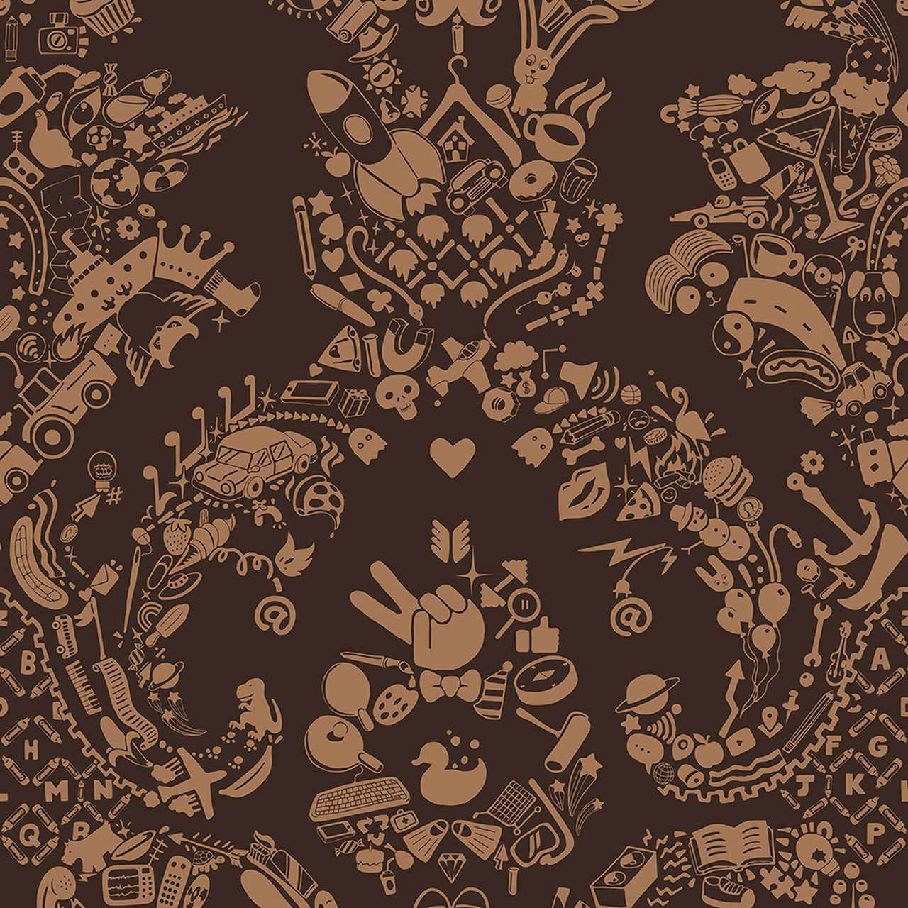 1280x1280 New World Damask Wallpaper- Brown & Beige