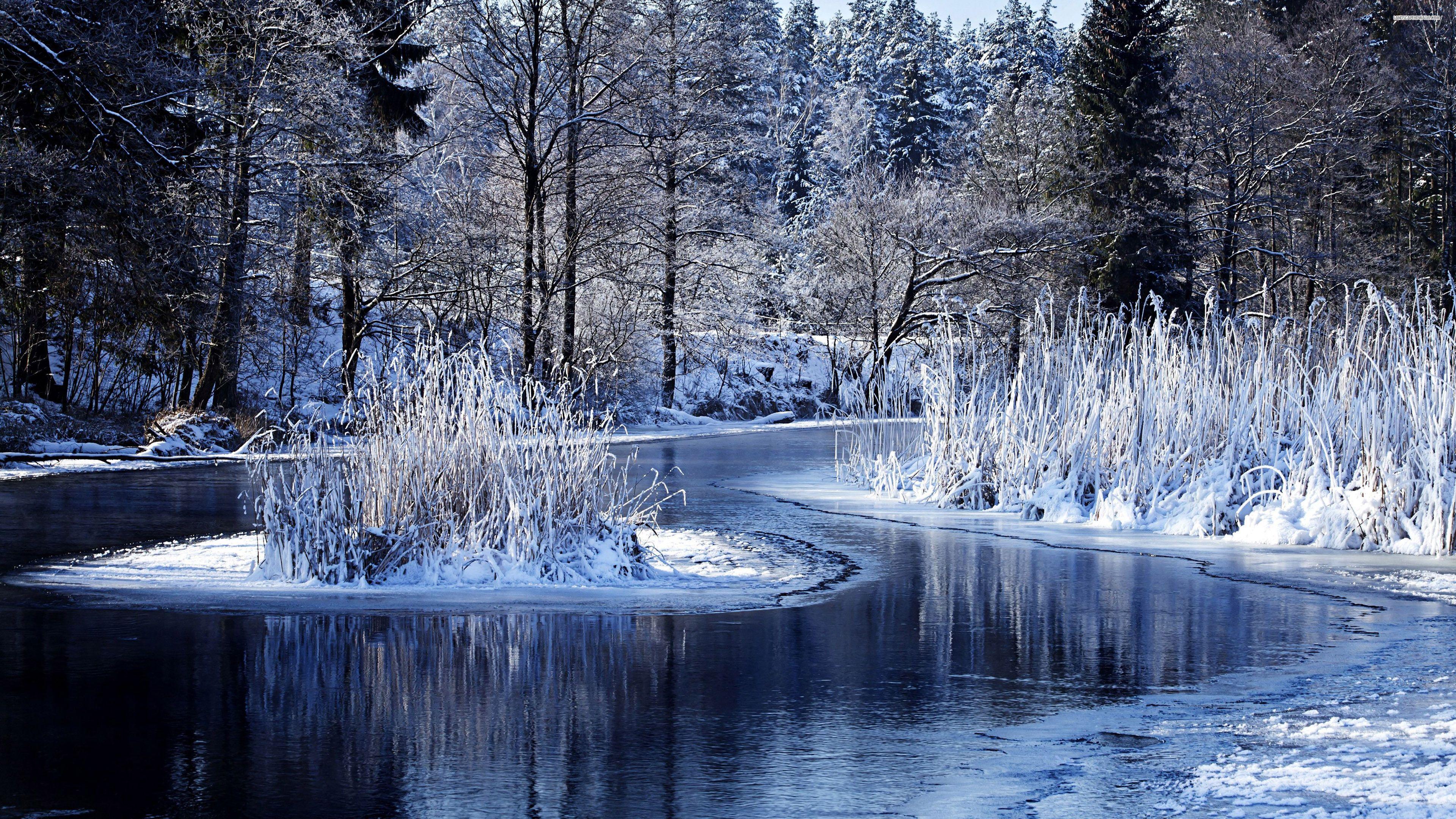 3840x2160 Winter On The Lake 4K Ultra HD Wallpaper Wallpaper