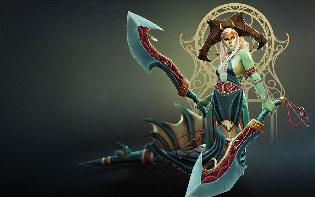 1280x800 Desktop Wallpaper DOTA 2 Naga Siren Swords Mermaid Fantasy vdeo