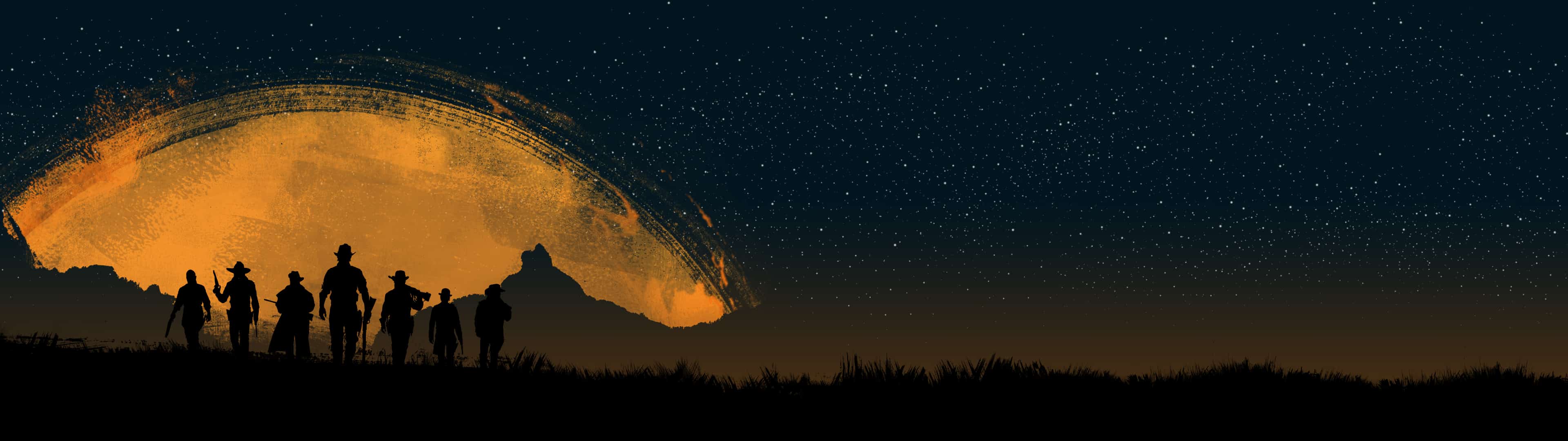 3840x1080 Red Dead Redemption 2 Night Sky Dual Monitor Wallpaper