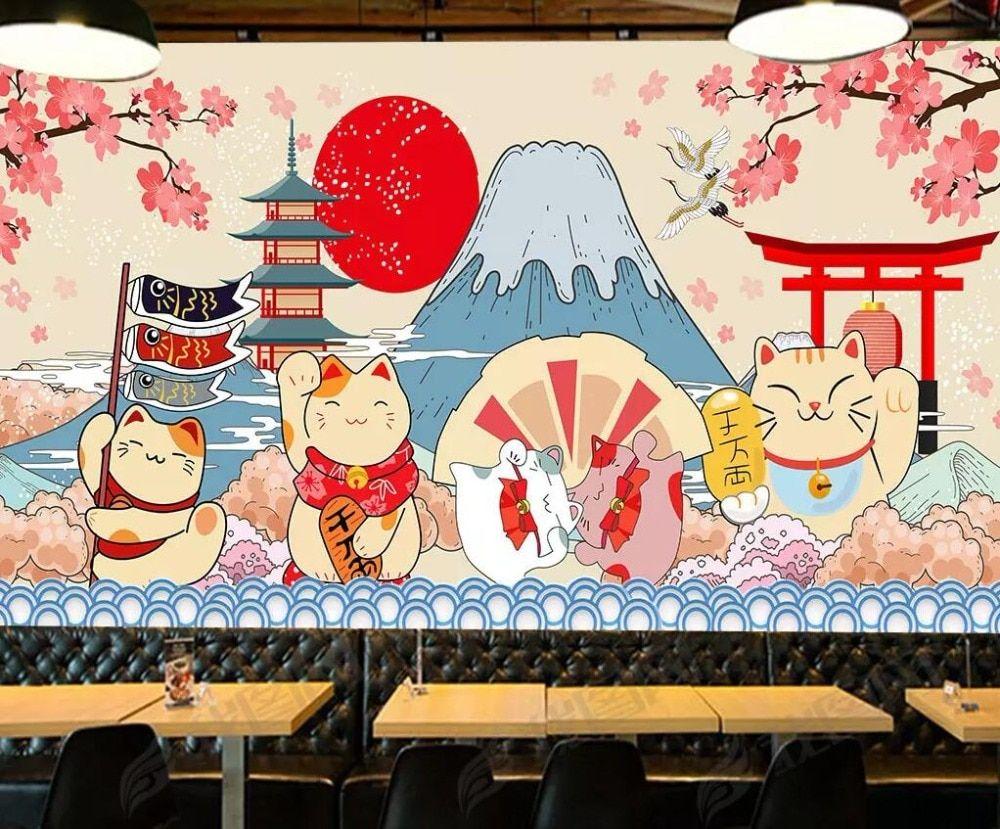 1000x829 US $8.85 41% OFF. Beibehang Custom Wallpaper Japanese Style Fujiyama Cartoon Mural Japanese Food Sushi Restaurant Background Walls 3D Wallpaper In