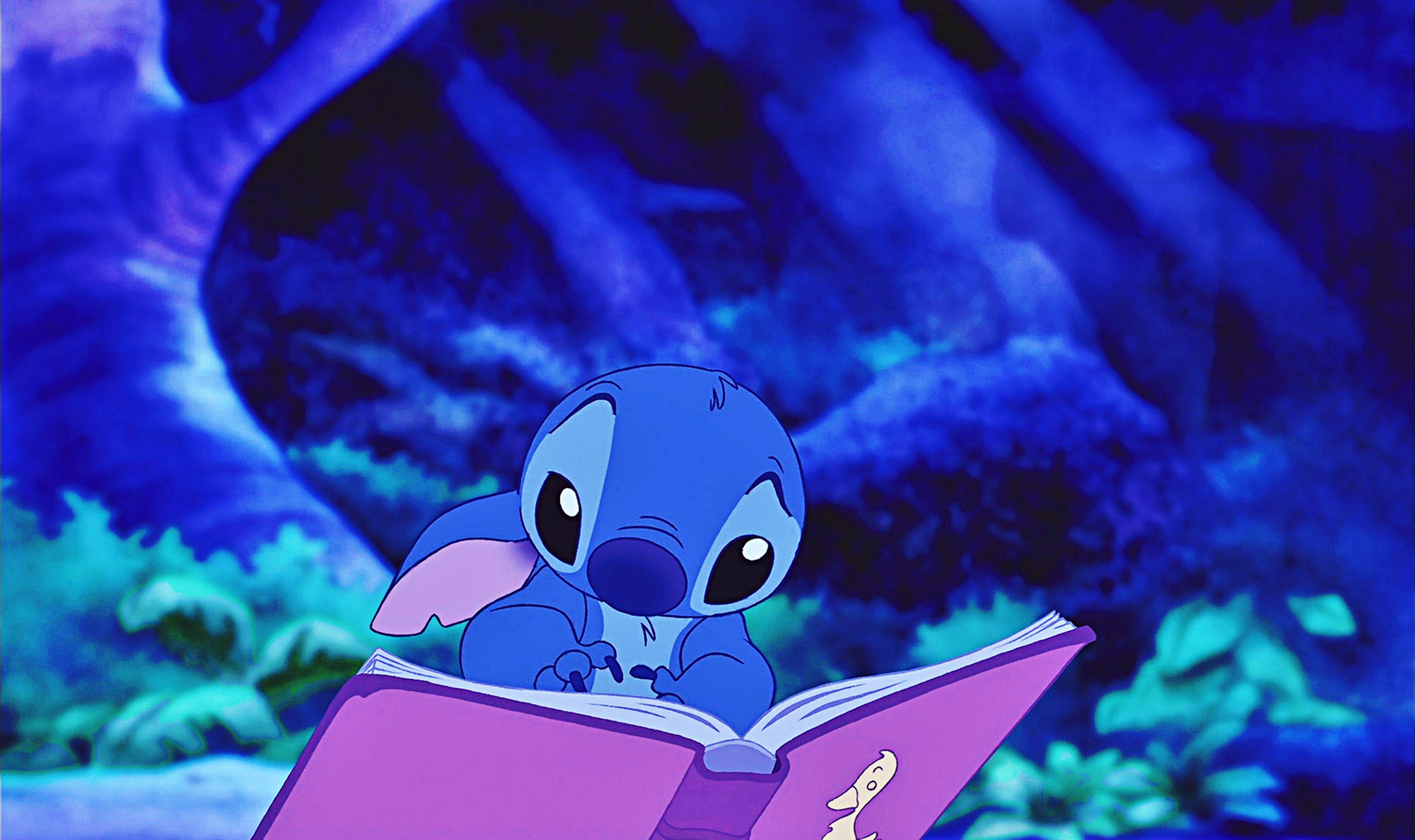 5000x2970 Stitch reading The Ugly Duckling Wallpaper