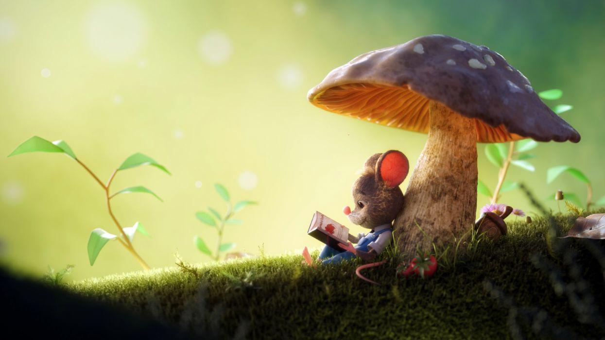 1245x700 Animal Mouse Mushroom Reading wallpaperx1080