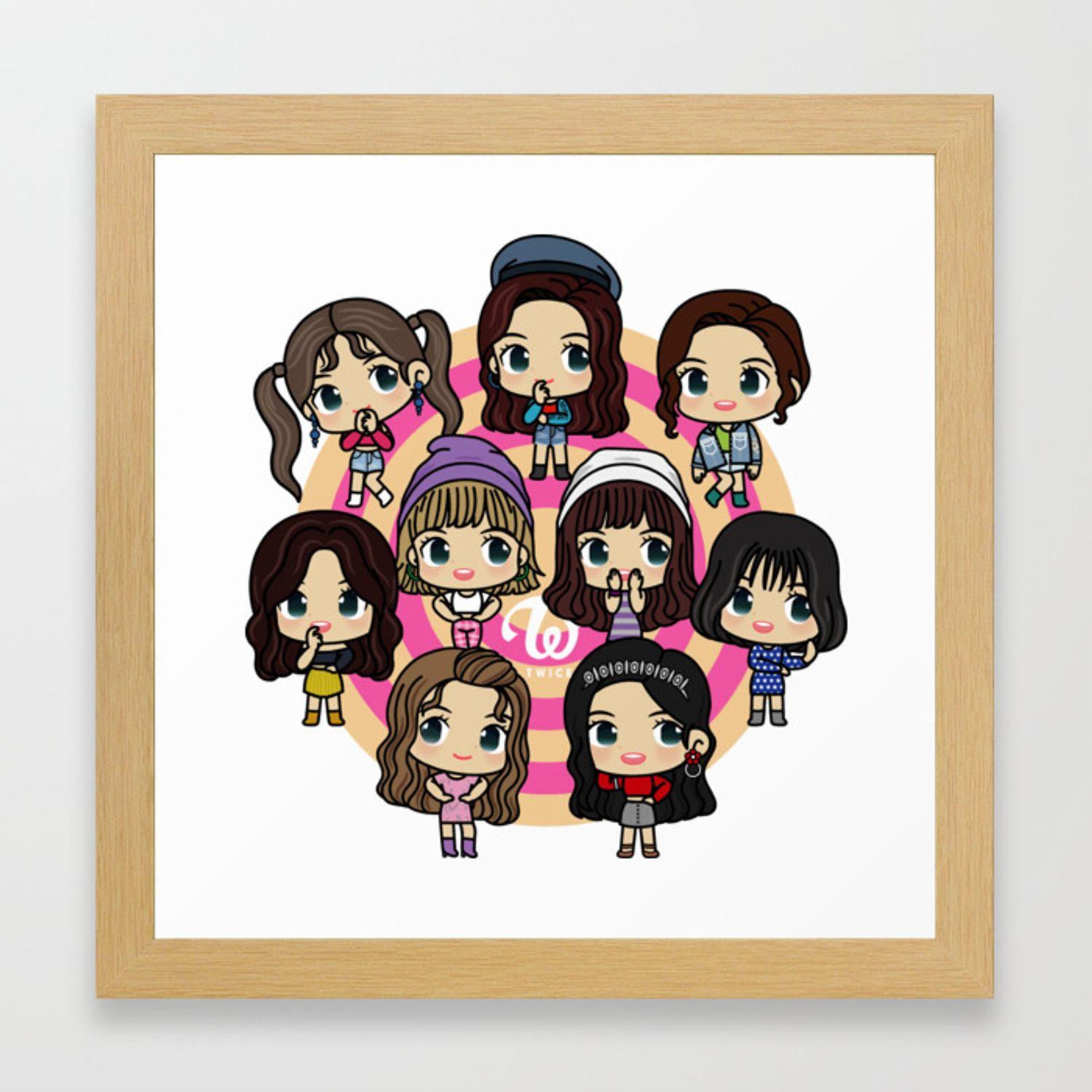 1500x1500 Twice 9 Members All Chibi Girlband Korea Framed Art Print