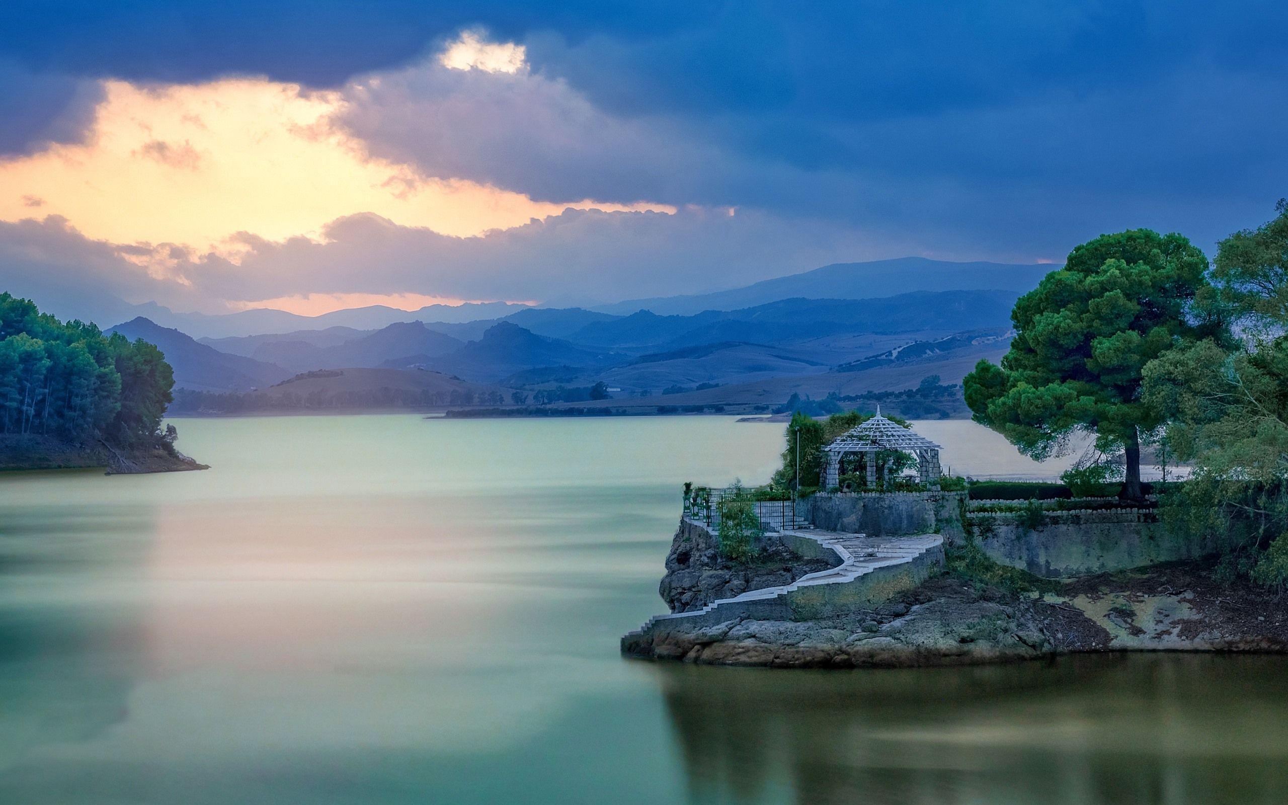 2560x1600 Wallpaper Spain, Malaga, gazebo, mountain, lake 2560x1600 HD