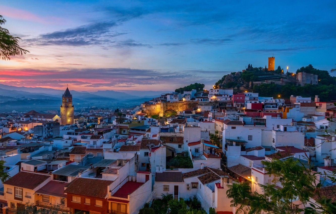 1332x850 Wallpaper the sky, trees, the city, home, the evening, roof, tower, Spain, evening, houses, Spain, Malaga image for desktop, section город