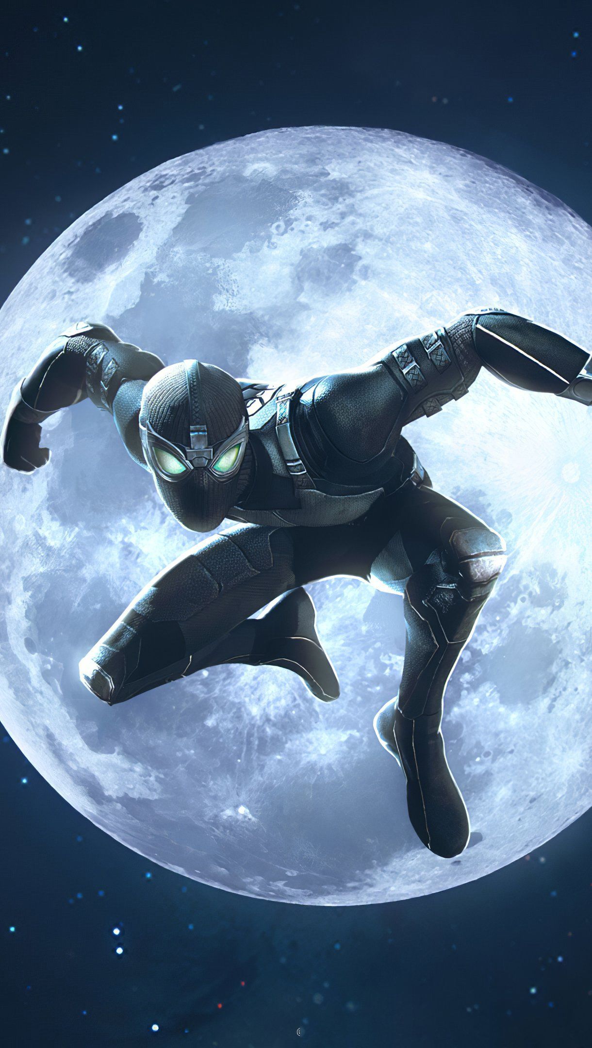 1220x2160 Spiderman black suit in the moon