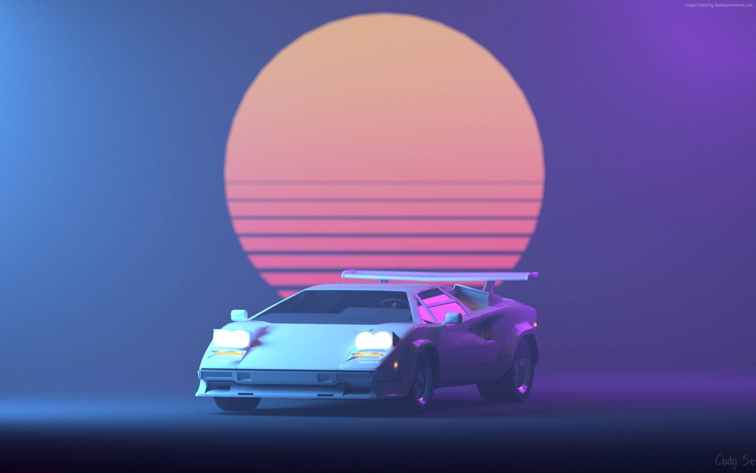 2560x1600 Wallpaper of Retrowave, Purple, Lamborghini Countach