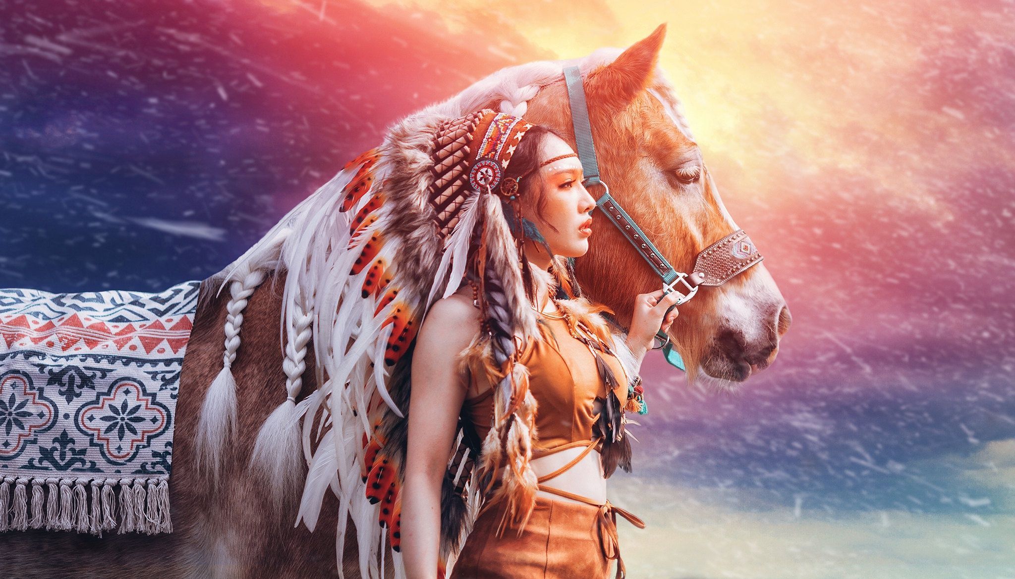 2048x1170 Asian Model Woman Native American